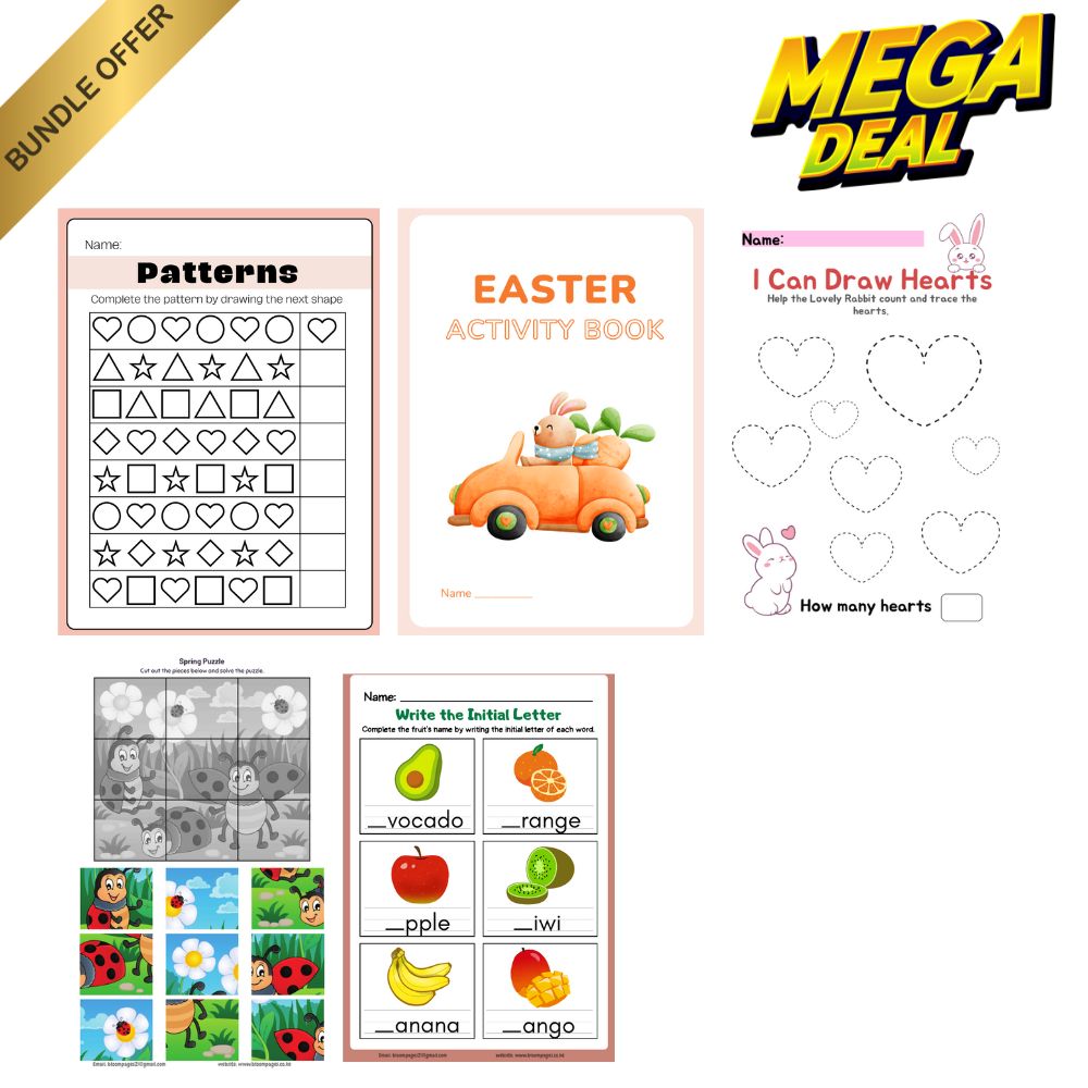 Puzzle, Fruits, Activity book,Shapes and Patterns Bundle